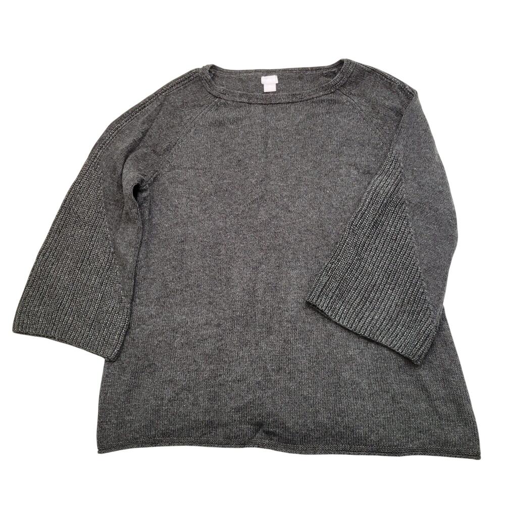 Chico's Bateau Sweater 4 XXL Cashmere Wool Blend Graphite Metallic Sleeve NWT